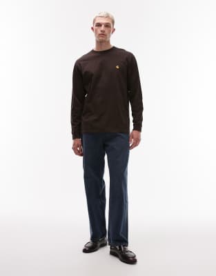 Carhartt Long Sleeve Chase T Shirt Tobacco Gold In Brown
