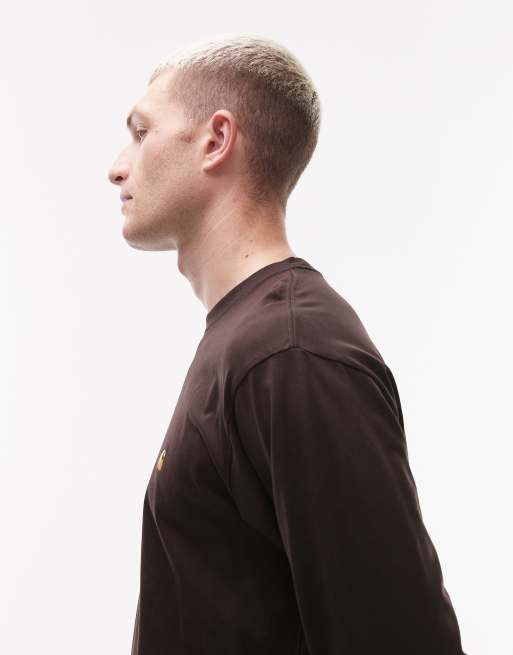 Carhartt WIP chase long sleeve t-shirt in dark brown, 4 of 5