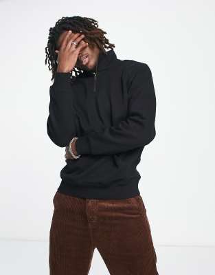 Sweat à Capuche Homme Noir Demi-Fermeture Éclair - Grandes Tailles Chaud Et Confortable