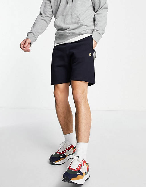 for Men Blue Carhartt Wip Chase Sweat Shorts in Navy Blue Mens Clothing Activewear gym and workout clothes Sweatshorts 
