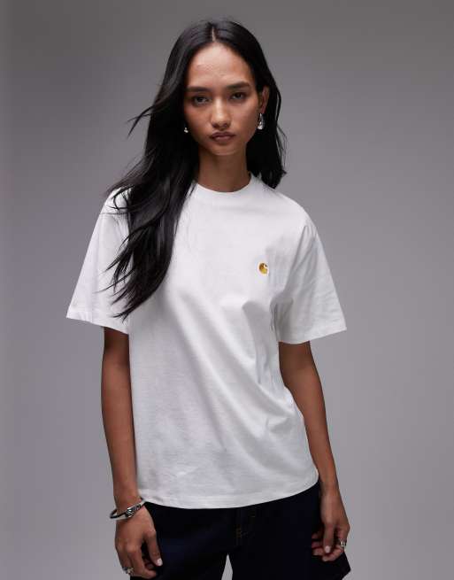 【関税&送料込】Carhartt Wip S S Chase White Cotton T-Shirt Carhartt WIP Chase t-shirt in white | ASOS