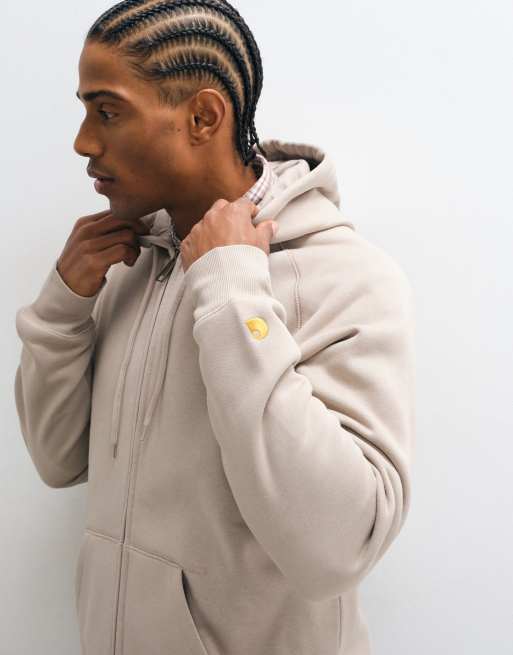 Carhartt WIP chase zip up hoodie in beige, 5 of 5