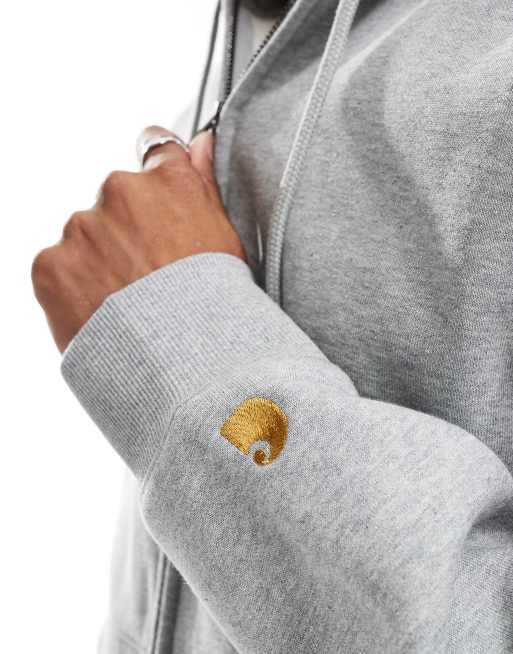 Carhartt WIP Chase zip up hoodie in grey, 3 of 4
