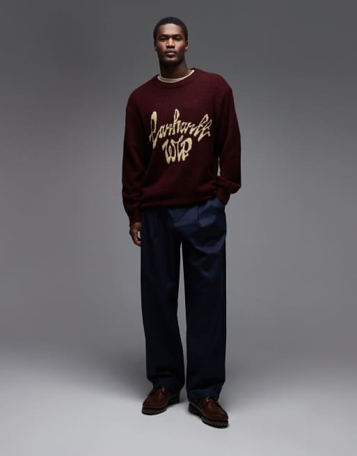 Carhartt WIP Chedda knitted jumper in burgundy, 2 of 5