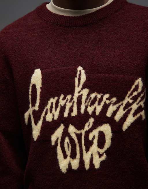 Carhartt WIP Chedda knitted jumper in burgundy, 5 of 5
