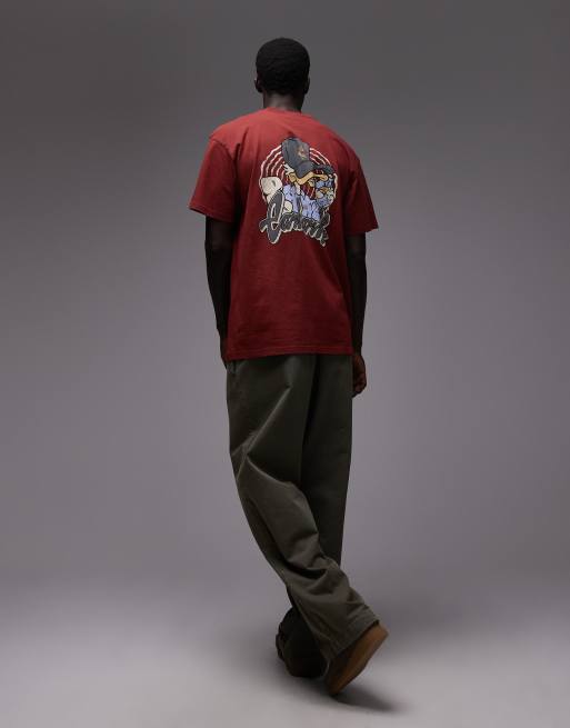 Carhartt WIP - Chedda - Mørkerød afslappet T-shirt med andeprint på ryggen, 2 af 5