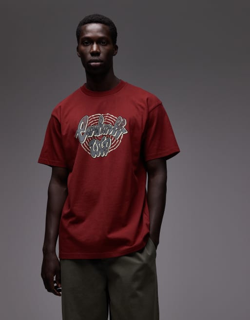 Carhartt WIP - Chedda - Mørkerød afslappet T-shirt med andeprint på ryggen, 3 af 5