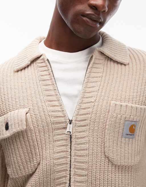 Carhartt WIP – Chore – Beige, stickad jacka, 5 av 5