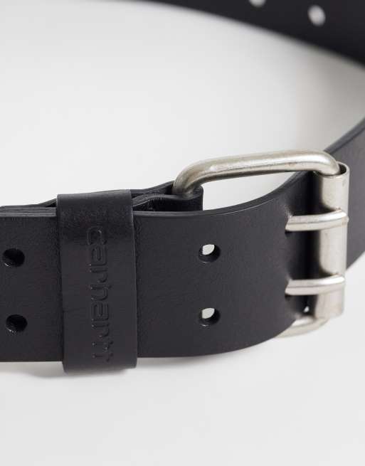 Carhartt WIP - Cintura in pelle nera con doppia scritta, 2 di 3