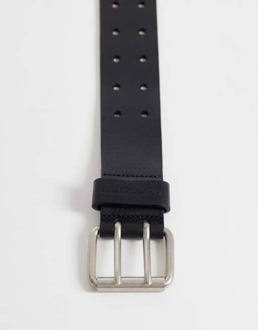 Carhartt WIP - Cintura in pelle nera con doppia scritta, 3 di 3