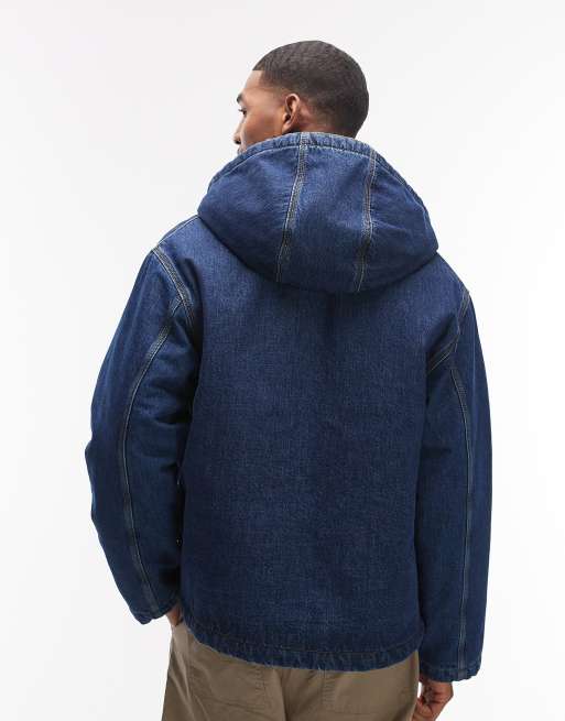 Carhartt WIP - Cleveland - Blå oversized denimjakke i stenvask med hætte og quiltet for, 3 af 5