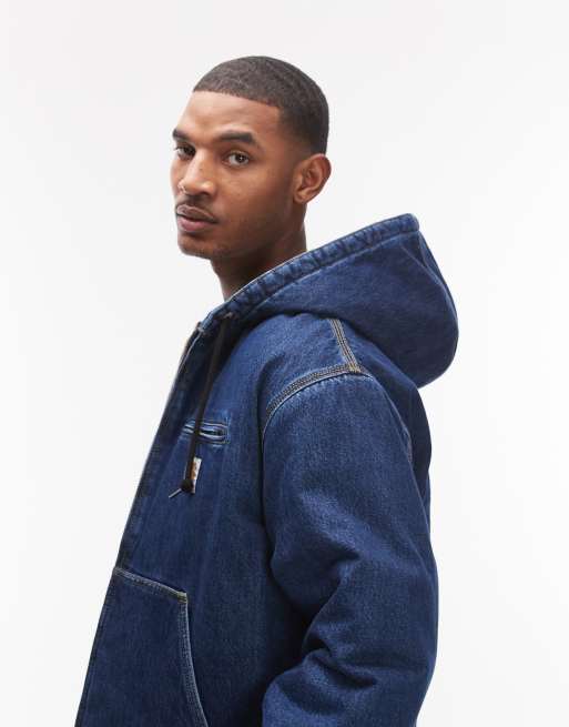 Carhartt WIP - Cleveland - Blå oversized denimjakke i stenvask med hætte og quiltet for, 4 af 5