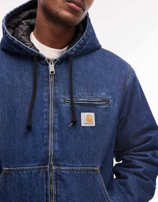 Carhartt WIP - Cleveland - Blå oversized denimjakke i stenvask med hætte og quiltet for, 5 af 5