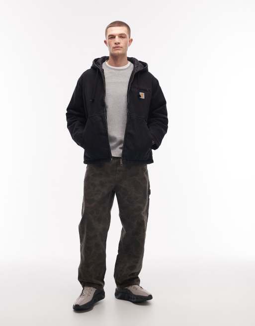 Carhartt WIP - Cleveland - Sort oversized denimjakke i stonewash med hætte og vatteret for, 2 af 5