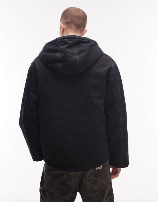 Carhartt WIP - Cleveland - Sort oversized denimjakke i stonewash med hætte og vatteret for, 3 af 5