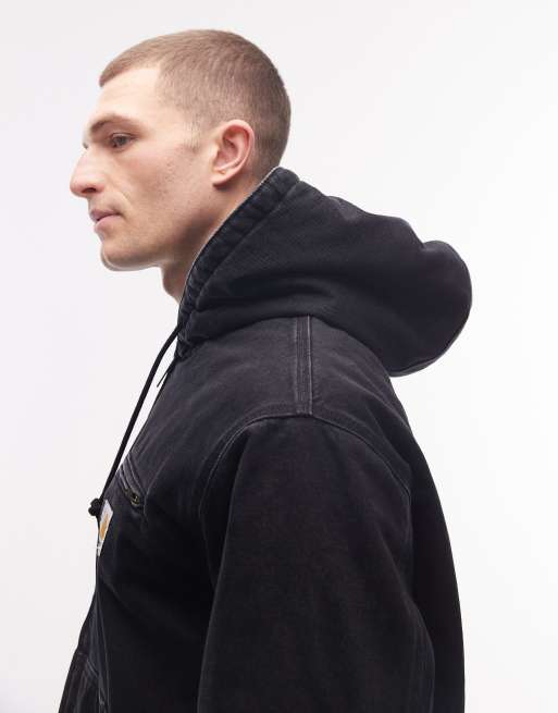 Carhartt WIP - Cleveland - Sort oversized denimjakke i stonewash med hætte og vatteret for, 5 af 5