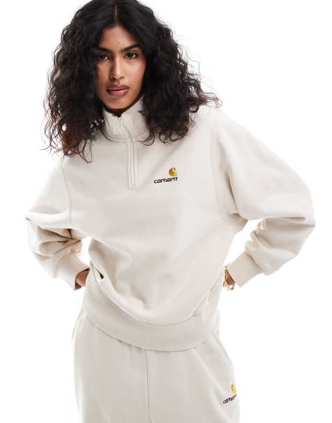 Carhartt WIP co-ord american script half zip sweatshirt in cream - view 1