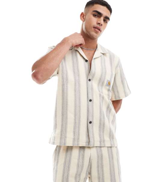 Carhartt WIP co-ord dodson stripe short sleeve shirt in cream - view 1