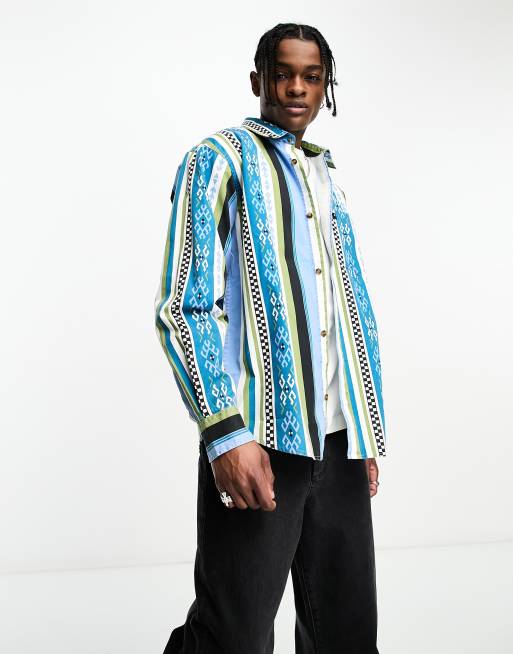 Carhartt WIP coba aztec printed long sleeve shirt in blue ASOS