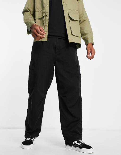 Carhartt WIP – Cole – Czarne luźne bojówki o regularnym kroju