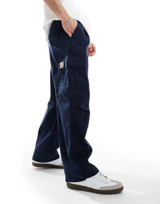 Carhartt WIP – Cole – Granatowe spodnie bojówki o luźnym kroju