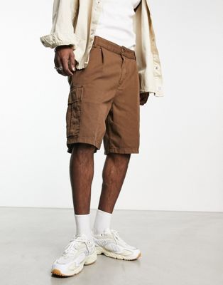 Carhartt WIP cole relaxed garment dyed cargo shorts in brown