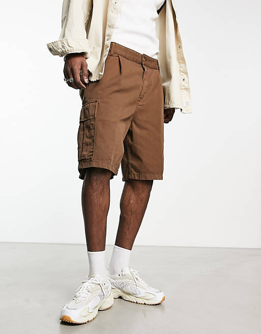 Carhartt WIP cole relaxed garment dyed cargo shorts in brown | ASOS
