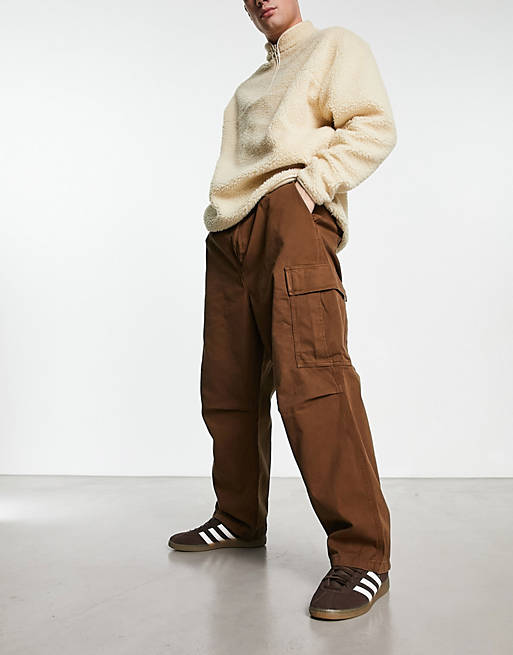 Carhartt WIP cole wide leg cargo pants in brown | ASOS