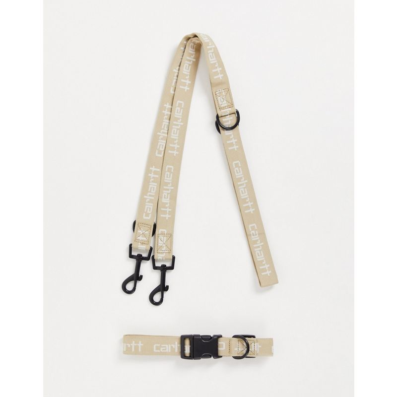 Carhartt WIP - Collare e guinzaglio per cani beige con scritta