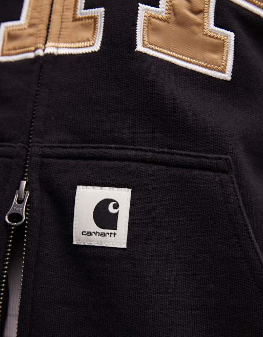 Carhartt WIP - Collegiate WIP - Giacca in jersey nera con zip e collo a imbuto, 3 di 4