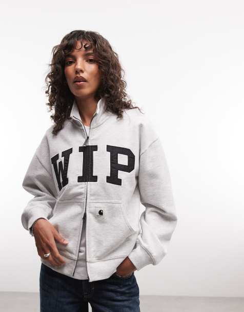 Carhartt WIP collegiate WIP zip through funnel neck jersey jacket in ash heather - view 1