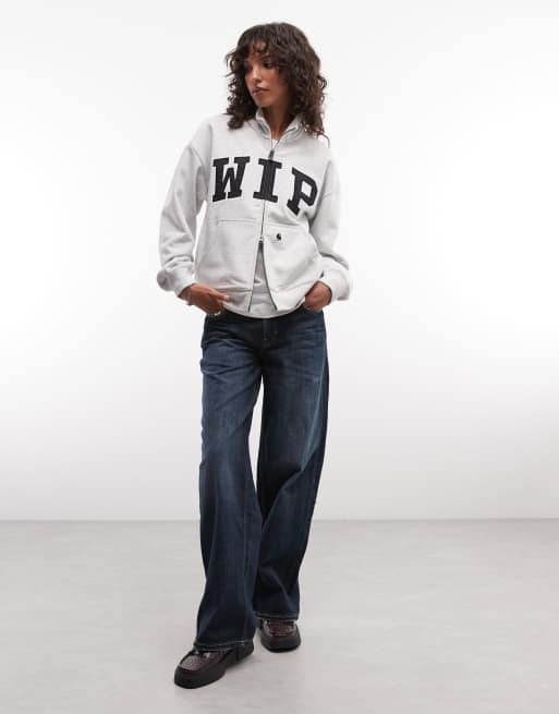 Carhartt WIP collegiate WIP zip through funnel neck jersey jacket in ash heather, 2 of 4