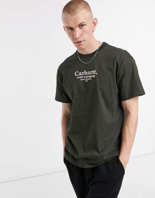 Carhartt Wip Commission Chest Logo T Shirt In Khaki Asos