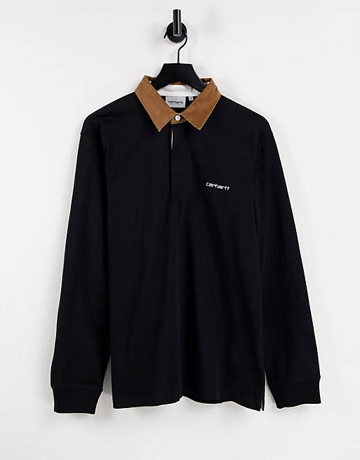 Carhartt WIP cord rugby long sleeve polo in black