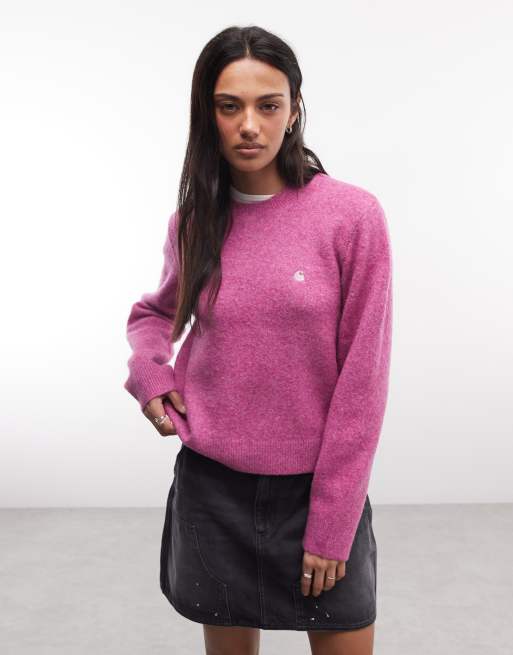 Carhartt WIP Curtis knitted jumper in dark pink, 2 of 4