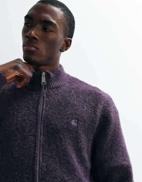 Carhartt WIP Curtis knitted zip through jacket in shady purple - view 1