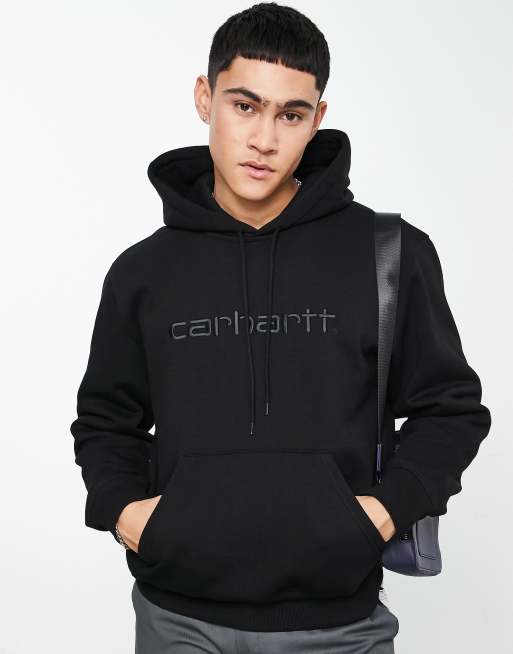 Carhartt WIP – Czarna bluza z kapturem i haftowanym napisem