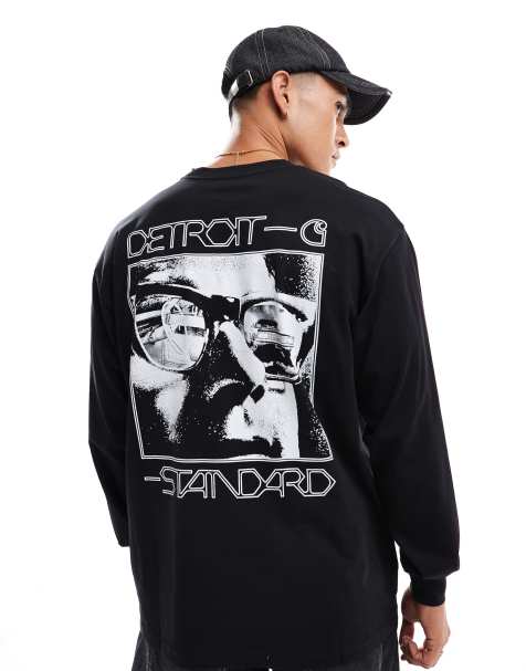 Carhartt WIP – Czarny T-shirt z długimi rękawami i napisem „Detroit” - view 1