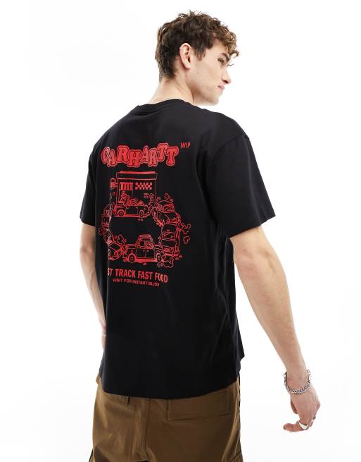 Carhartt WIP – Czarny T-shirt z nadrukiem fast foodu na plecach