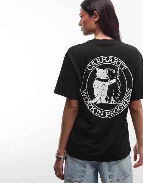 Carhartt WIP – Czarny T-shirt z nadrukiem przytulonych kotów - view 1