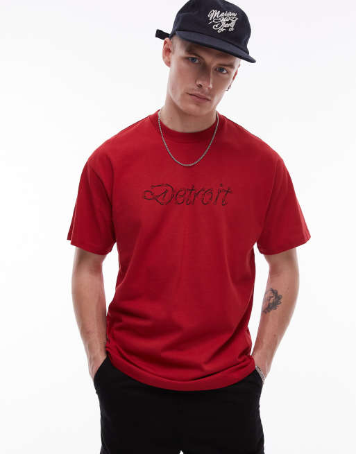 Carhartt WIP – Czerwony T-shirt z grafiką pacyfy, 2 z 4