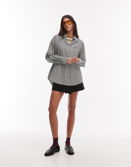 Carhartt WIP daldry stripe long sleeve shirt in black and white, 2 of 4