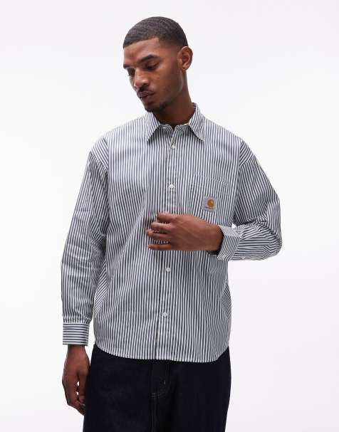 Carhartt WIP daldry stripe long sleeve shirt in white and blue