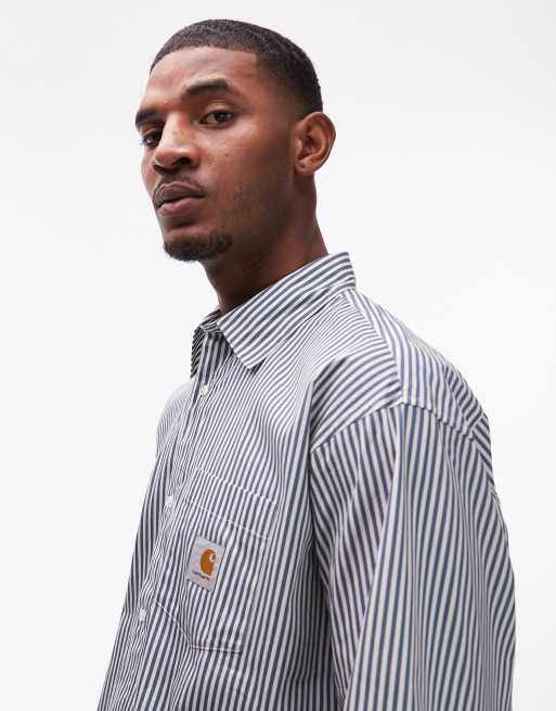 Carhartt WIP daldry stripe long sleeve shirt in white and blue | ASOS