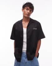 Carhartt WIP drewe short sleeve heart stripe shirt in black | ASOS