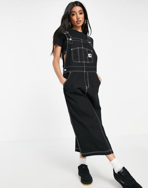 Carhartt WIP denim dungaree midi dress with contrast stitching