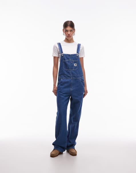 Carhartt WIP denim dungarees in midwash blue - view 1