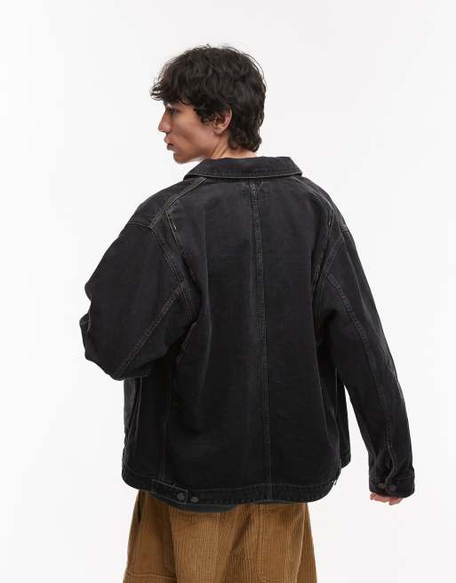 Carhartt WIP - Denim jack met dubbele voorkant in zwart, 3 van 4