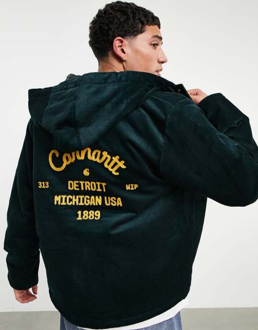 Carhartt WIP - Dennis - Grøn coach-jakke med hætte i fløjl
