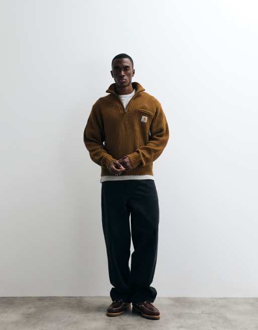 Carhartt WIP – Detroit – Brun, stickad tröja med kort dragkedja, 4 av 5